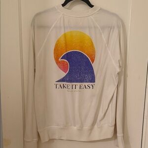 Spiritual Gangster White Sweatshirt with Sunset Wave Graphic